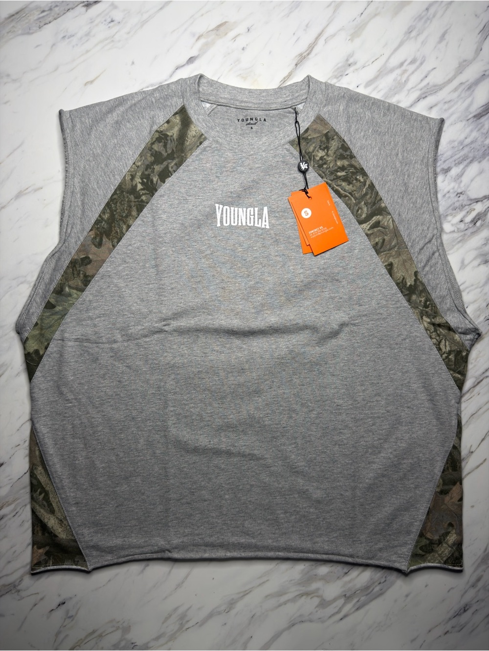 YoungLA Grey Short Sleeve Shirt with Green Camo Trim
